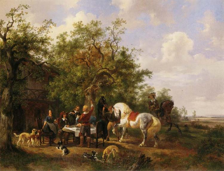 Wouterus Verschuur Compagny with horses and dogs at an inn France oil painting art